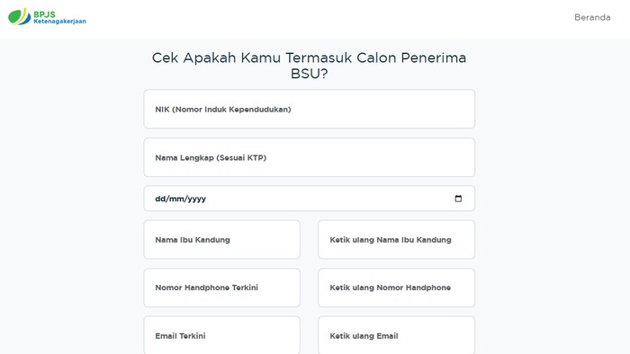 Laman BPJS Ketenagakerjaan untuk cek penerima BSU 2025.