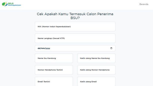 Laman BPJS Ketenagakerjaan untuk cek penerima BSU 2025.