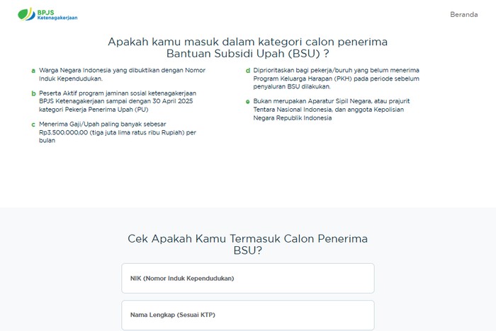 Cek penerima BSU di link BPJS Ketenagakerjaan.