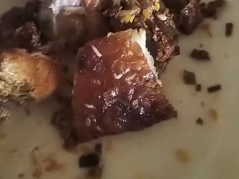 Ngeri! Penampakan Belatung dalam Pesanan Babi Panggang