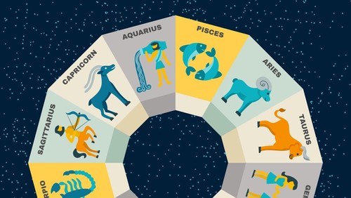 Zodiac circle concept with horoscope signs on night sky stars background vector illustration