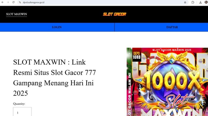 Tangkapan layar situs DPRD Sulteng berubah jadi laman judi online.