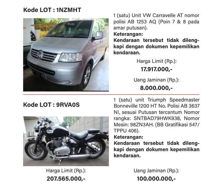 Mobil Caravelle ini dilelang mulai harga Rp 17,9 juta