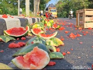 Pikap Angkut Semangka Terguling di Kulon Progo, Muatan Berhamburan di Jalan