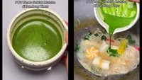Kreasi matcha dengan makanan gurih yang paling nyeleneh adalah dicampurkan ke dalam bumbu seblak. Seblak matcha ditawarkan oleh Kedai Seblak Giur di Bandung, Jawa Barat. Hadirnya kreasi ini bisa disebut sebagai penistaan matcha. Foto: TikTok/Instagram