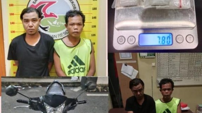 Tampang kedua pelaku beserta barang bukti narkoba saat diamankan petugas