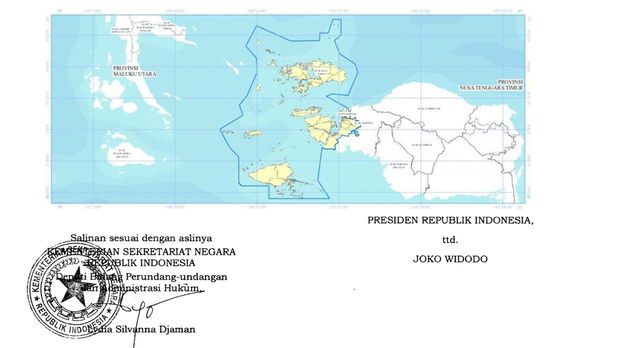 Tangkapan layar lampiran Peraturan Presiden (Perpres) No. 81 Tahun 2023 tentang Rencana Tata Ruang Kawasan Strategis Nasional (KSN) Konservasi Keanekaragaman Hayati Raja Ampat.