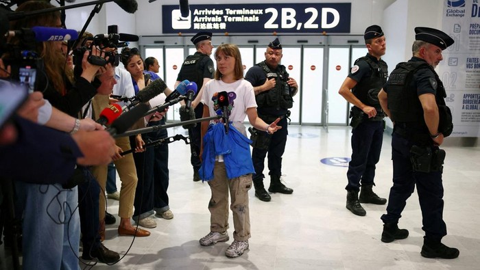 Swedish activist Greta Thunberg, who departed Israel by plane on Tuesday after being detained aboard the Gaza-bound British-flagged yacht 