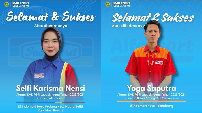 Alumni SMK PGRI Lubuklinggau yang diterima bekerja di minimarket.