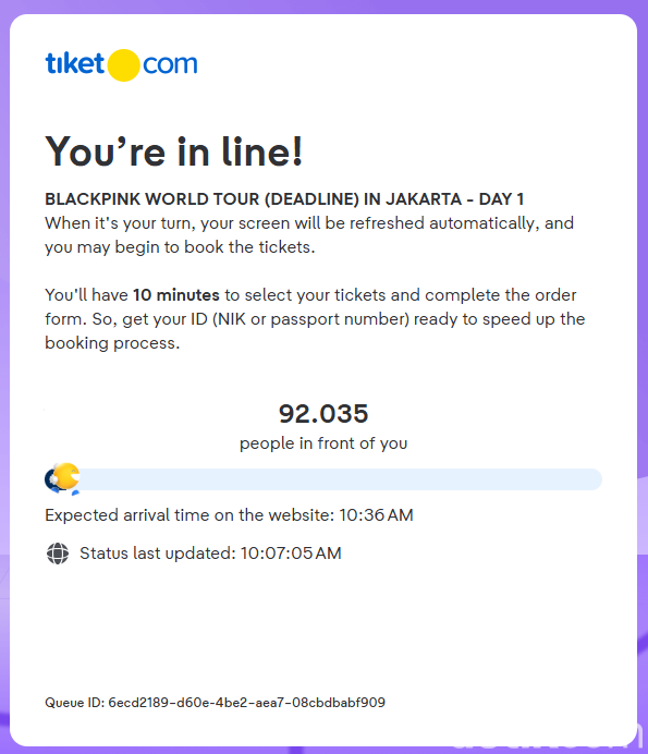 Antrean online war tiket konser BLACKPINK Jakarta 2025.