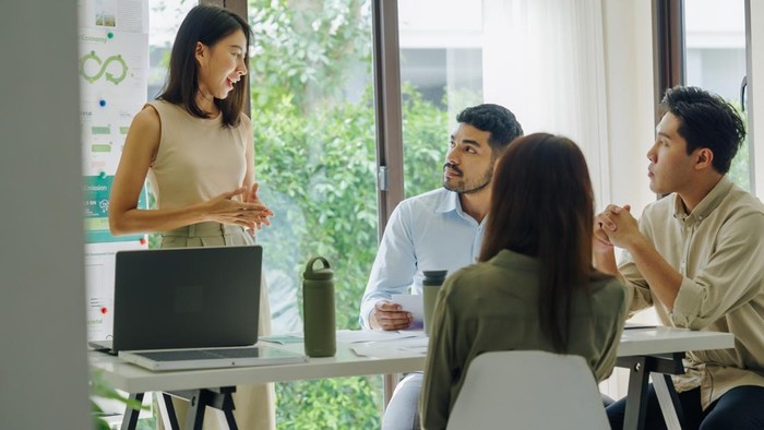 diversity team presentation  in ESG (environment,socail,governance)  sustainability business goals sdgs in green office