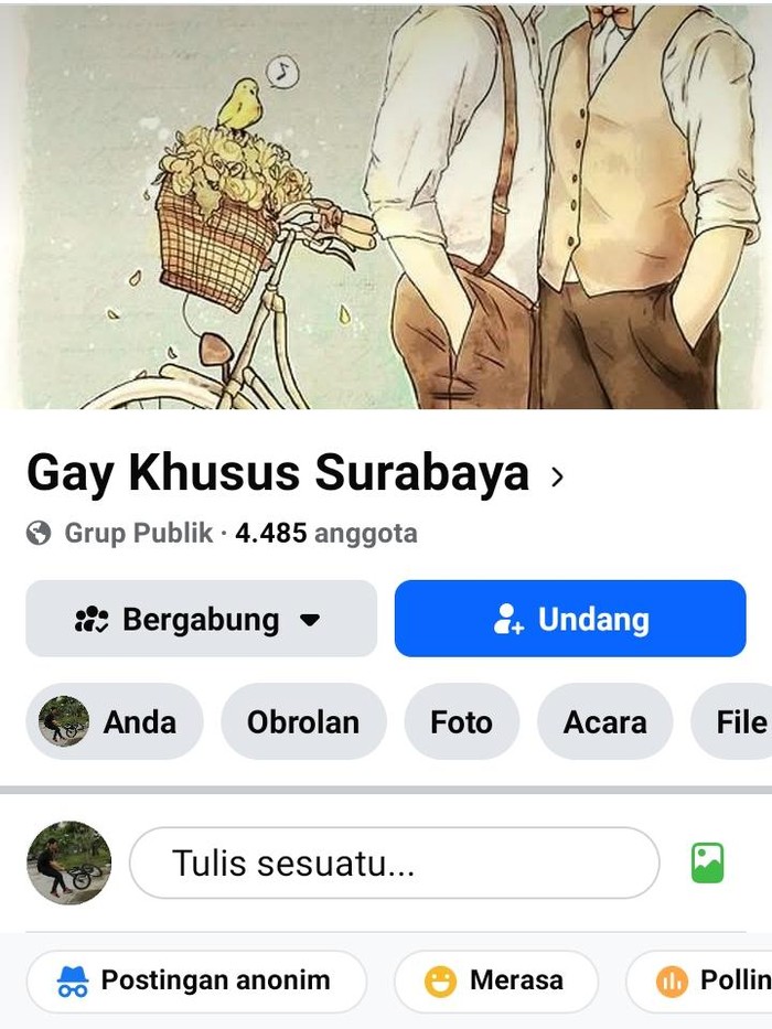 Tangkapan layar grup gay Surabaya di Facebook