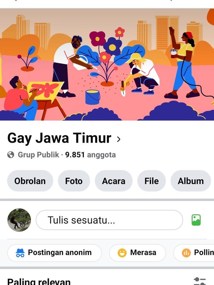 Tangkapan layar grup gay Surabaya di Facebook