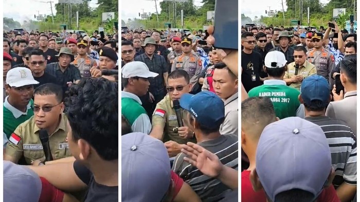 Bupati Muratara Devi Suhartoni tersulut emosi disoraki saat berbicara dengan pendemo