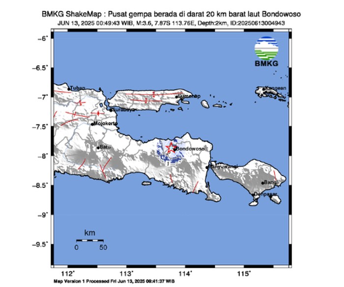 Gempa Bondowoso Jumat 13 Juni 2025.