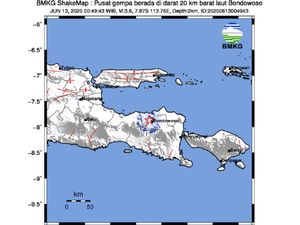 Gempa M 3,6 Guncang Bondowoso Berpusat di Darat
