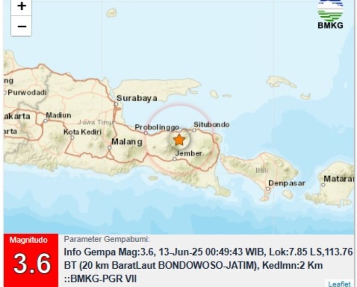 Gempa M 3,6 Bondowoso.