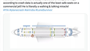 Kursi 11A yang ditempati Kumar sebenarnya bukan kursi dengan peluang tinggi untuk selamat saat kecelakaan pesawat. Foto: X.com