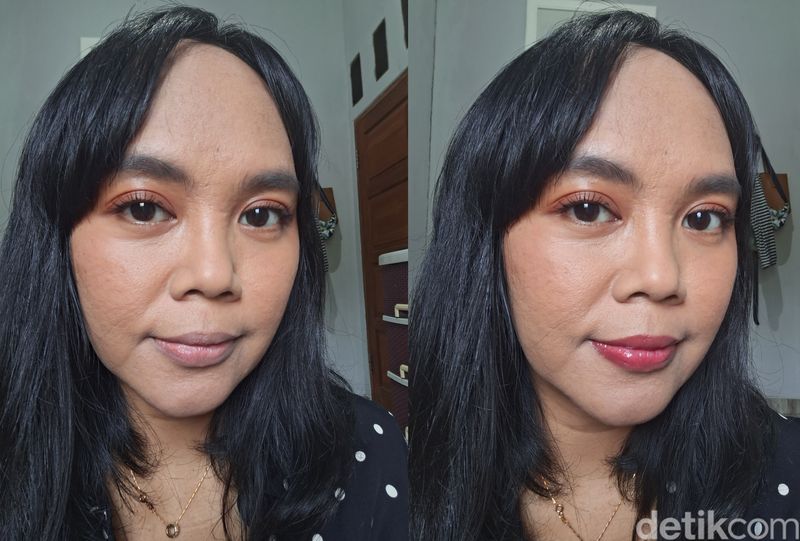 Hasil aplikasi satu lapis Laneige Glaze Craze Tinted Lip Serum shade Raspberry Jam.