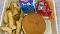 Menurut Lo, kualitas menu makan siang tersebut semakin buruk setiap harinya. Pada hari Senin menu makanannya ada burger, kentang, sampai susu cokelat. Foto: @lo_aux_us/Boredpanda