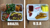 Tak heran banyak konten di media sosial yang membandingkan menu makan siang murid di Amerika hingga di negara lain. Foto: @lo_aux_us/Boredpanda