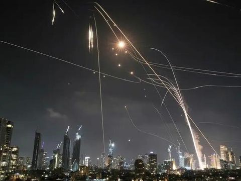 Israeli Iron Dome air defense system fires to intercept missiles over Tel Aviv, Israel, June 13, 2025. (AP)