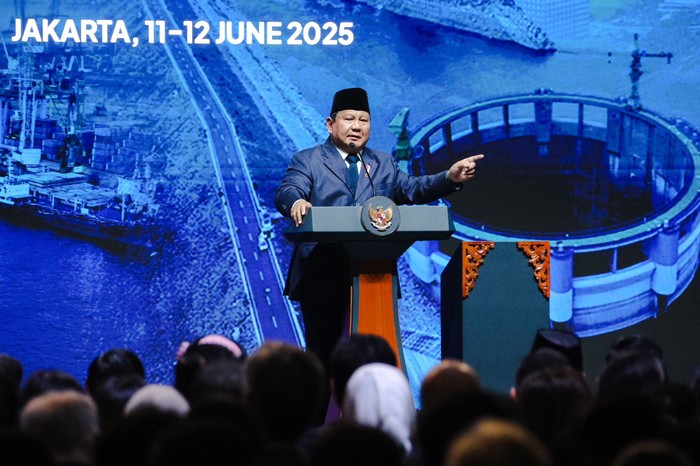 Presiden Republik Indonesia Prabowo Subianto saat penutupan International Conference on Infrastructure (ICI) 2025 di Jakarta.