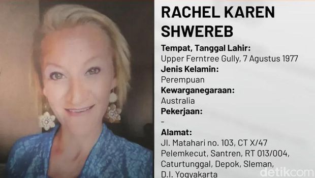 Informasi orang hilang atas nama Rachel Karen Shwereb (47)  yang disebarkan Polda DIY.