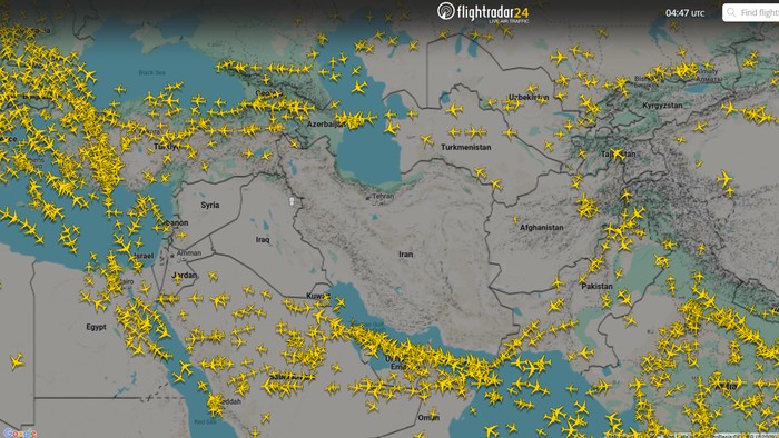 Langit Israel dan Iran Bersih dari Pesawat di FlightRadar24