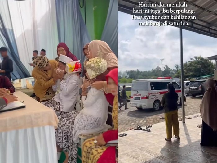Beredar video viral di media sosial, pengantin pria yang menceritakan tepat saat hari pernikahannya ibu mertua meninggal dunia. Suasana tangis pun pecah saat akad nikah berlangsung.