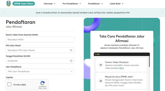 Pendaftaran SPMB Jatim 2025 Tahap 1.