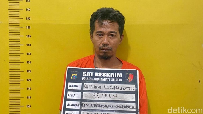 Tampang Supriono, pelaku pembunuhan mayat tertutup pelepah sawit di Labusel, Sumut. (Dok. Polres Labusel)