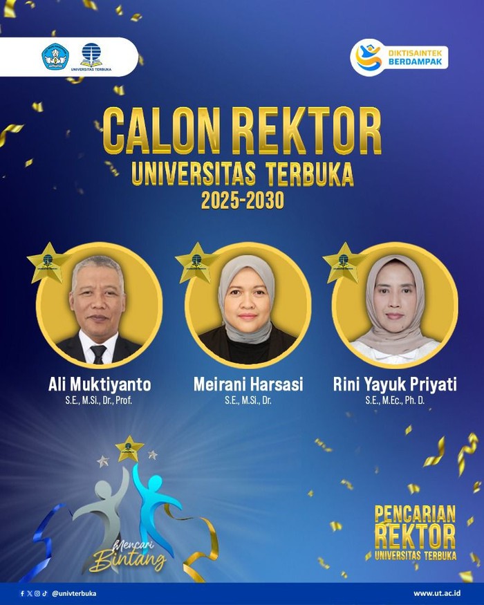 Proses penyaringan bakal calon Rektor Universitas Terbuka (UT) periode 2025–2030 telah rampung