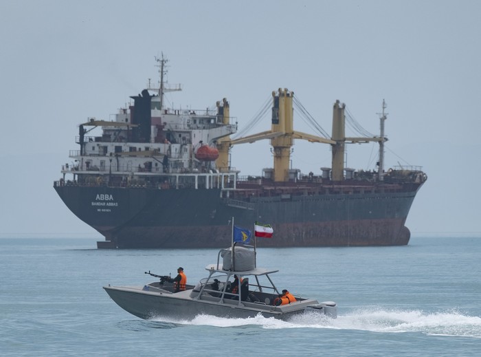 Basij paramilitary force speed boats are sailing along the Persian Gulf during the Islamic Revolutionary Guard Corps (IRGC) marine parade to commemorate Persian Gulf National Day, near the Bushehr nuclear power plant in the seaport city of Bushehr, Bushehr province, in the south of Iran, on April 29, 2024. Persian Gulf National Day, which celebrates the expulsion of the Portuguese from the Strait of Hormuz and the Persian Gulf in 1622 by the Safavid forces led by Imam Quli Khan under the command of Shah Abbas I, is observed on the 10th of Ordibehesht in the Iranian calendar, typically falling in late April or early May. (Photo by Morteza Nikoubazl/NurPhoto via Getty Images)