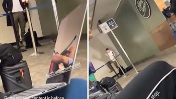 Influencer ini membuat konten di area tunggu tanpa memperdulikan kenyamanan penumpang lainnya. Foto: Boredpanda