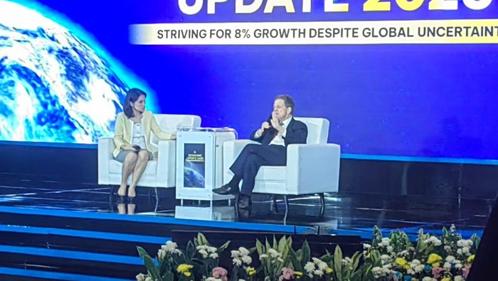 Ekonom asal Amerika Serikat (AS), Arthur B. Laffer, dalam CNBC Economic Update 2025 di Hotel Borobudur, Jakarta Pusat, Rabu (18/6/2025).
