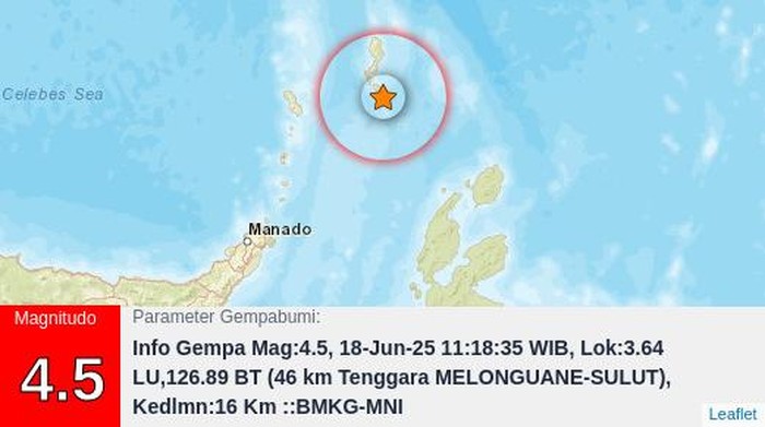 Gempa Bumi M 4,5 Guncang Melonguane Kepulauan Talaud