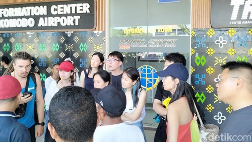 Puluhan turis asing yang batal terbang di Bandara Internasional Komodo berkoordinasi dengan travel agent untuk meninggalkan Labuan Bajo menggunakan speedboat, Rabu (18/6/2025) (Foto: Ambrosius Ardin/detikBali)