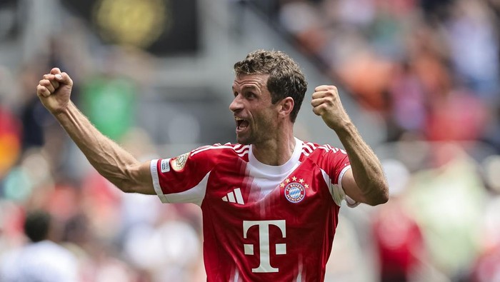 CINCINNATI, OHIO - JUNE 15: Thomas Müller of Bayern München celebrates his goal during the FIFA Club World Cup 2025 group C match between FC Bayern Munchen and Auckland City FC at TQL Stadium on June 15, 2025 in Cincinnati, United States. (Photo by Heuler Andrey/Eurasia Sport Images/Getty Images)