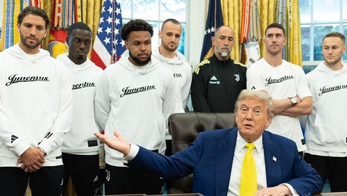 WASHINGTON - JUNE 18: President Donald Trump meets with with members of the Juventus soccer club inside the Oval Office on June 18, 2025 at The White House in Washington. (Photo by Tom Brenner For The Washington Post via Getty Images)