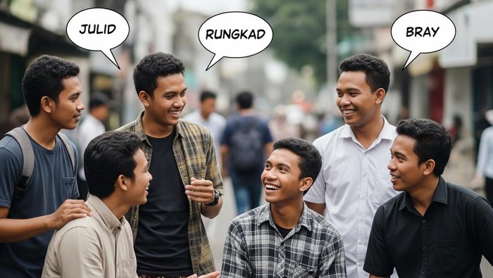 Ilustrasi istilah dan kata gaul dari bahasa Sunda.