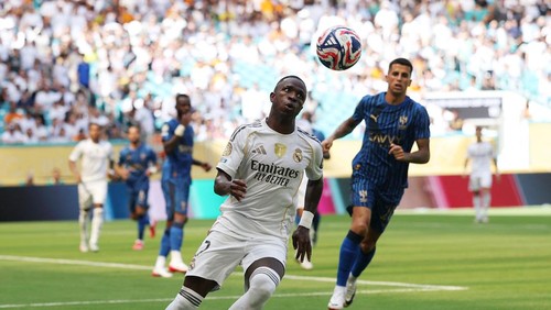Soccer Football - FIFA Club World Cup - Group H - Real Madrid v Al Hilal - Hard Rock Stadium, Miami Gardens, Florida, U.S. - June 18, 2025 Real Madrids Vinicius Junior in action REUTERS/Hannah Mckay