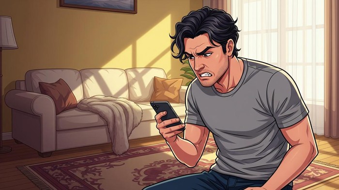 Ilustrasi seorang pria kesal ditagih debt collector.