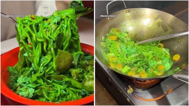 Mie Tek Tek Matcha ditawarkan oleh sebuah warung di Bandung.