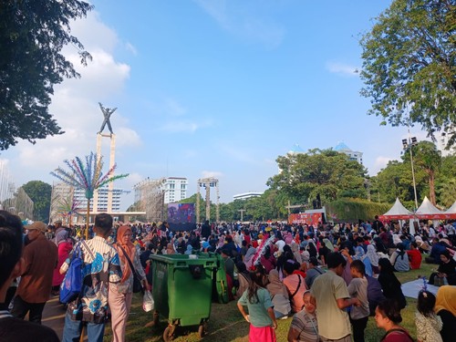 Suasana di Lapangan Banteng jelang malam puncak HUT ke-498 Jakarta.