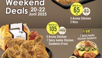 Aroma Chicken yang gurih berempah dari A&W bisa dinikmati dengan harga hemat khusus weekend ini. Ada paket Deal B, misalnya, isi 5 Aroma Chicken hanya Rp 105 ribu sudah dapat gratis Spicy Jumbo Chicken Sandwich. Foto: Instagram awrestoranid