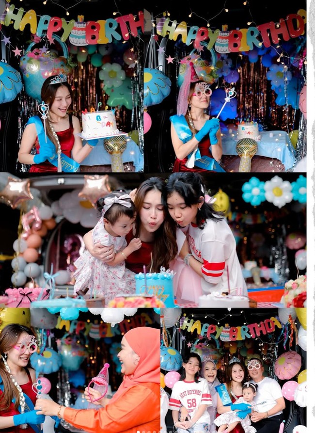 Orangtua hingga adik Ayu tampak hadir menyaksikan momen tiup lilin bersama. Ayu dan keluarganya itu pun berpose bareng. Foto: Instagram/@ayutingting92
