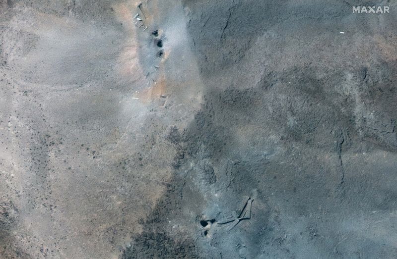 A combination picture shows satellite images over Fordow underground complex, before and after the U.S. struck the underground nuclear facility, near Qom, Iran, June 20, 2025 (L) and June 22, 2025.     MAXAR TECHNOLOGIES/Handout via REUTERS    THIS IMAGE HAS BEEN SUPPLIED BY A THIRD PARTY. NO RESALES. NO ARCHIVES. MANDATORY CREDIT. DO NOT OBSCURE LOGO.
