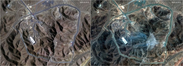 A combination picture shows satellite images over Fordow underground complex, before and after the U.S. struck the underground nuclear facility, near Qom, Iran, June 20, 2025 (L) and June 22, 2025.     MAXAR TECHNOLOGIES/Handout via REUTERS    THIS IMAGE HAS BEEN SUPPLIED BY A THIRD PARTY. NO RESALES. NO ARCHIVES. MANDATORY CREDIT. DO NOT OBSCURE LOGO.