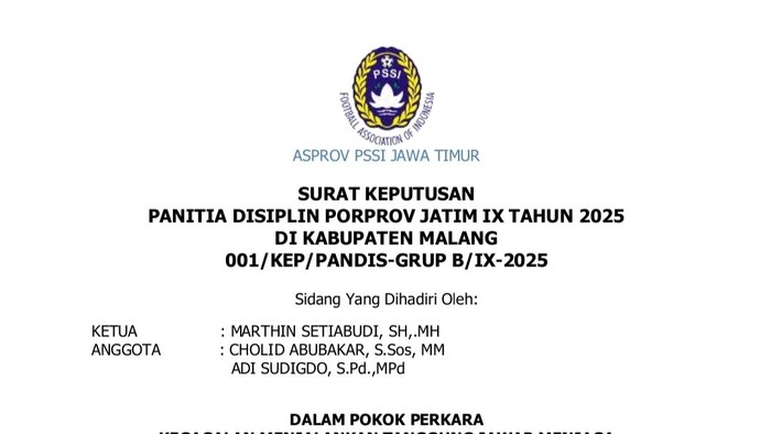 Putusan Pandis Porprov Jatim IX